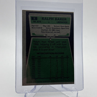 1975 Topps Ralph Baker Football Card #9 NM Quality #4 FREE SHIPPING