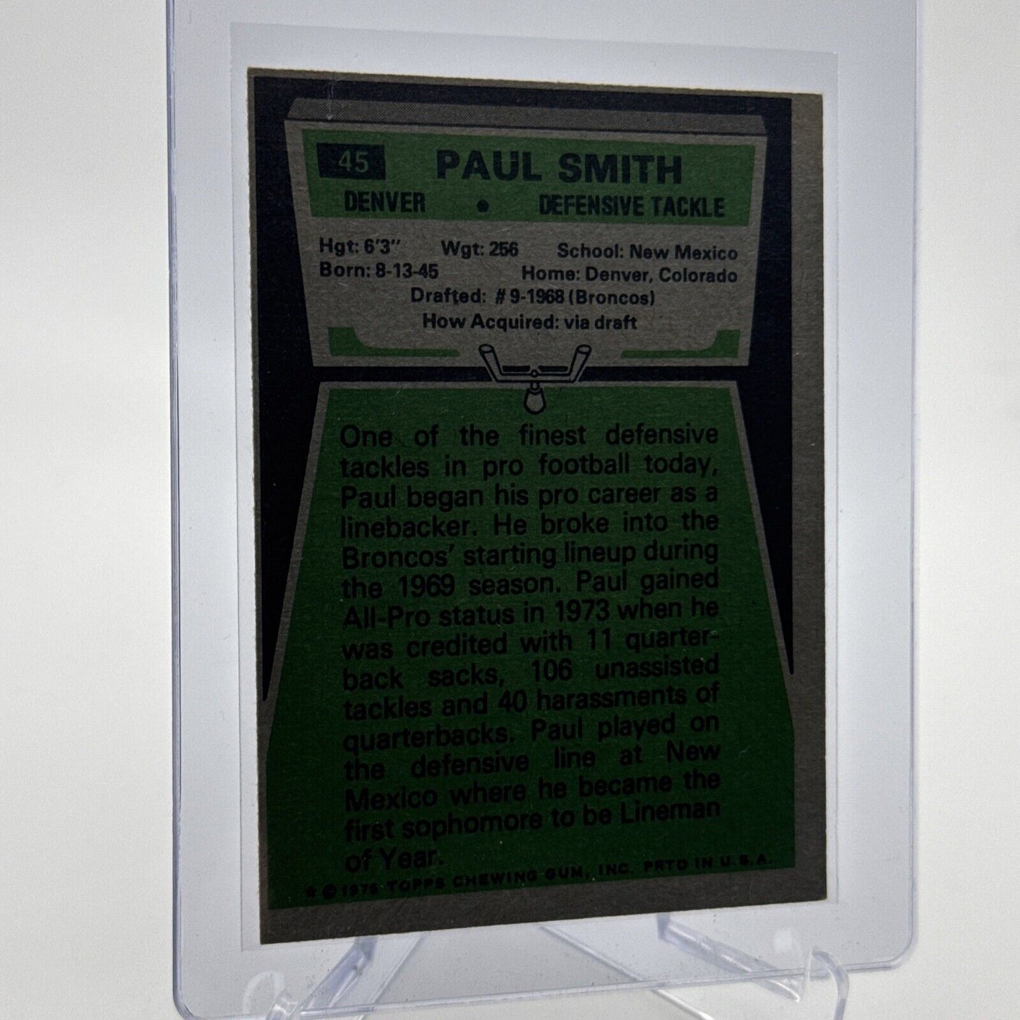 1975 Topps Paul Smith Football Card #45 NM Quality #10 FREE SHIPPING