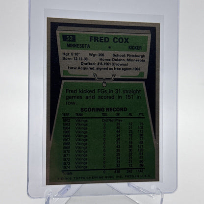 1975 Topps Fred Cox Football Card #53 NM Quality #3 FREE SHIPPING