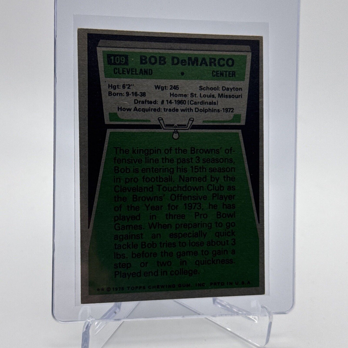 1975 Topps Bob DeMarco Football Card #109 NM Quality #3 FREE SHIPPING