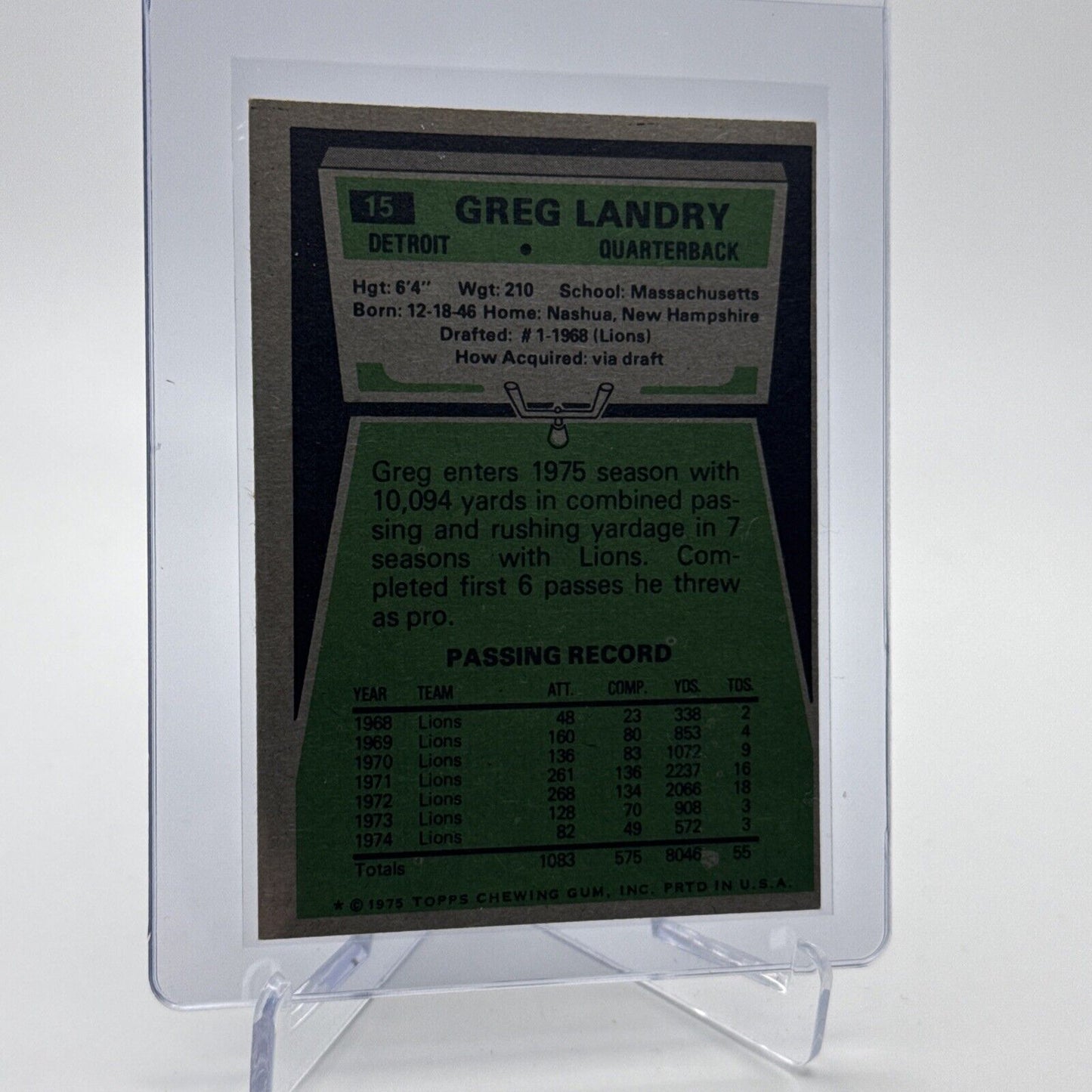 1975 Topps Greg Landry Football Card #15 NM Quality #5 FREE SHIPPING