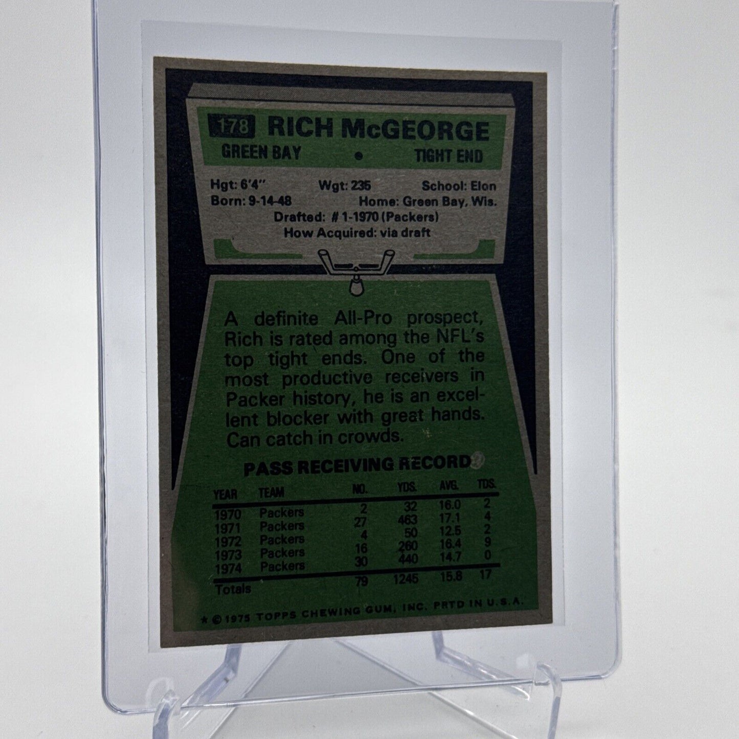 1975 Topps Rich McGeorge Football Card #178 NM Quality #5 FREE SHIPPING