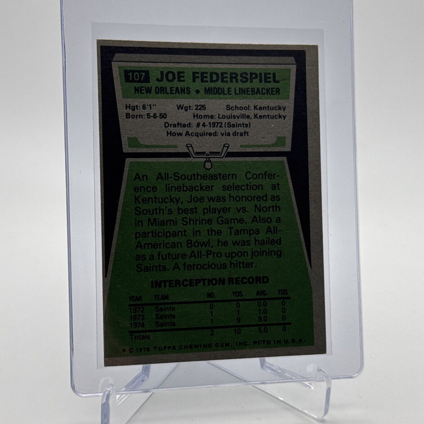 1975 Topps Joe Federspiel Football Card #107 NM Quality #4 FREE SHIPPING