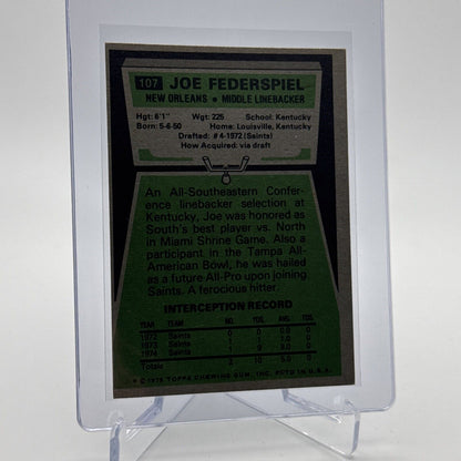 1975 Topps Joe Federspiel Football Card #107 NM Quality #4 FREE SHIPPING