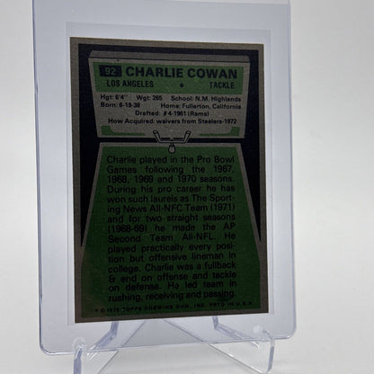 1975 Topps Charles Cowan Football Card #92 NM Quality #4 FREE SHIPPING