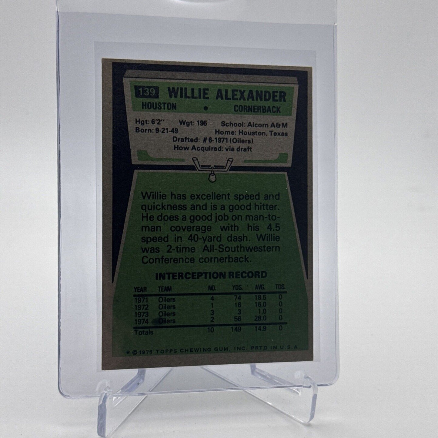 1975 Topps Willie Alexander Football Card #139 NM Quality #5 FREE SHIPPING