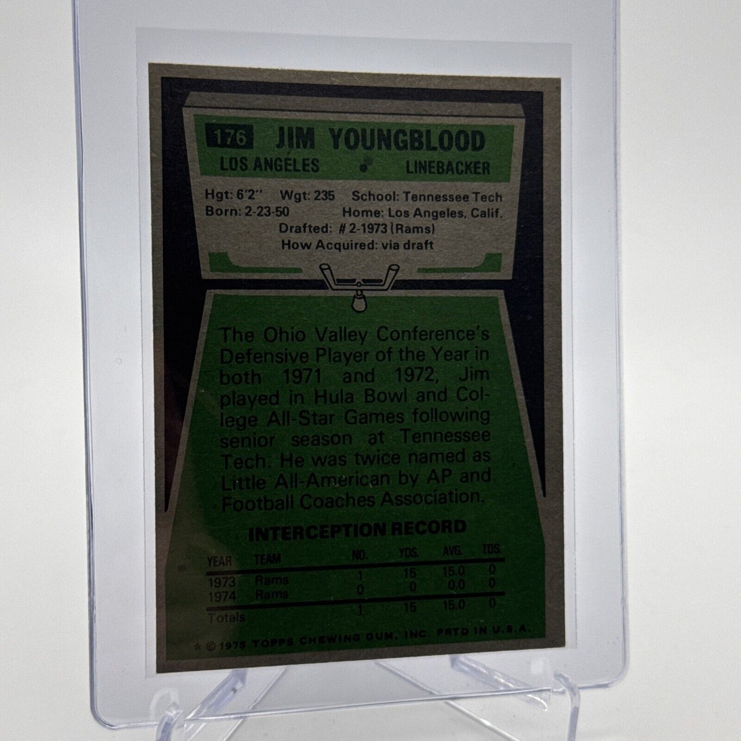 1975 Topps Jim Youngblood Football Card #176 NM Quality #2 FREE SHIPPING