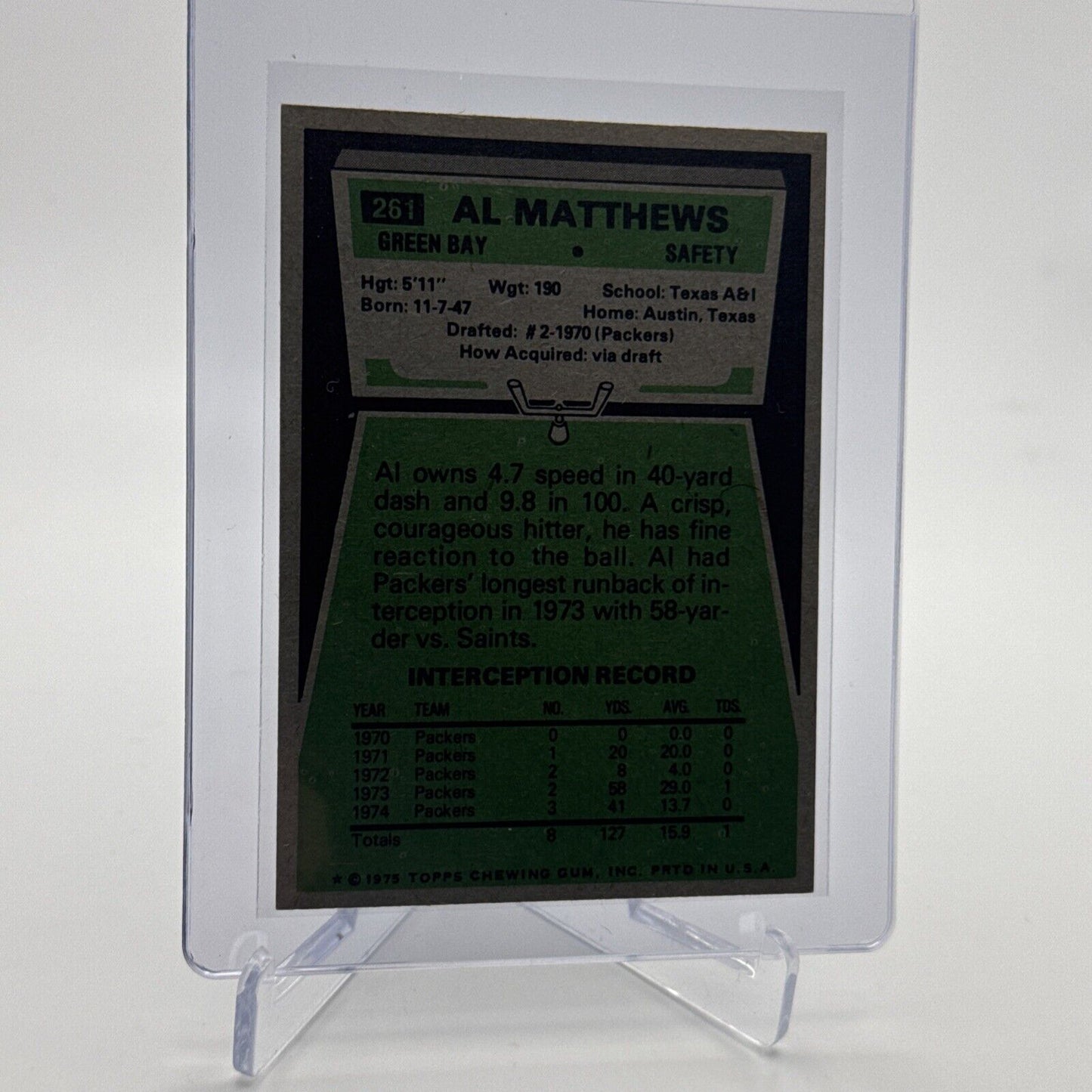 1975 Topps Al Matthews Football Card #261 NM Quality #2 FREE SHIPPING