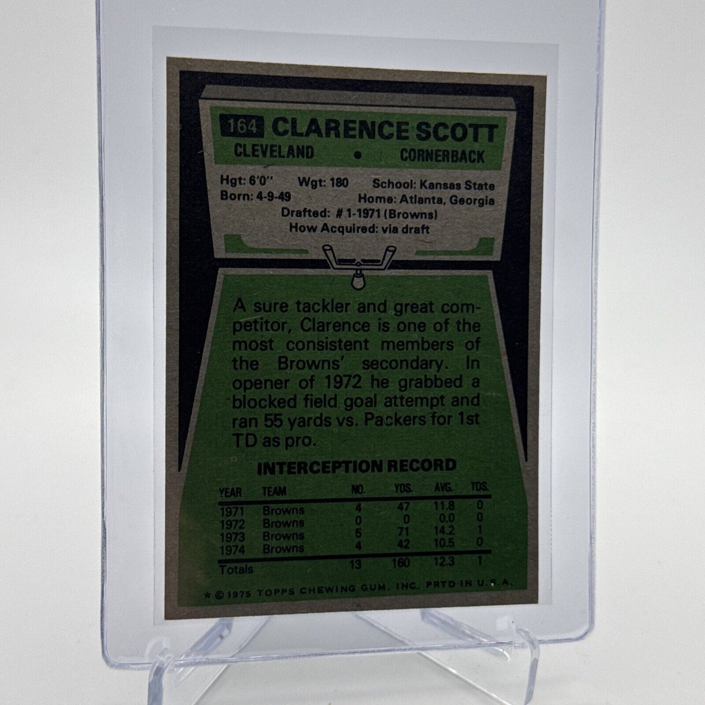1975 Topps Clarence Scott Football Card #164 NM Quality #7 FREE SHIPPING