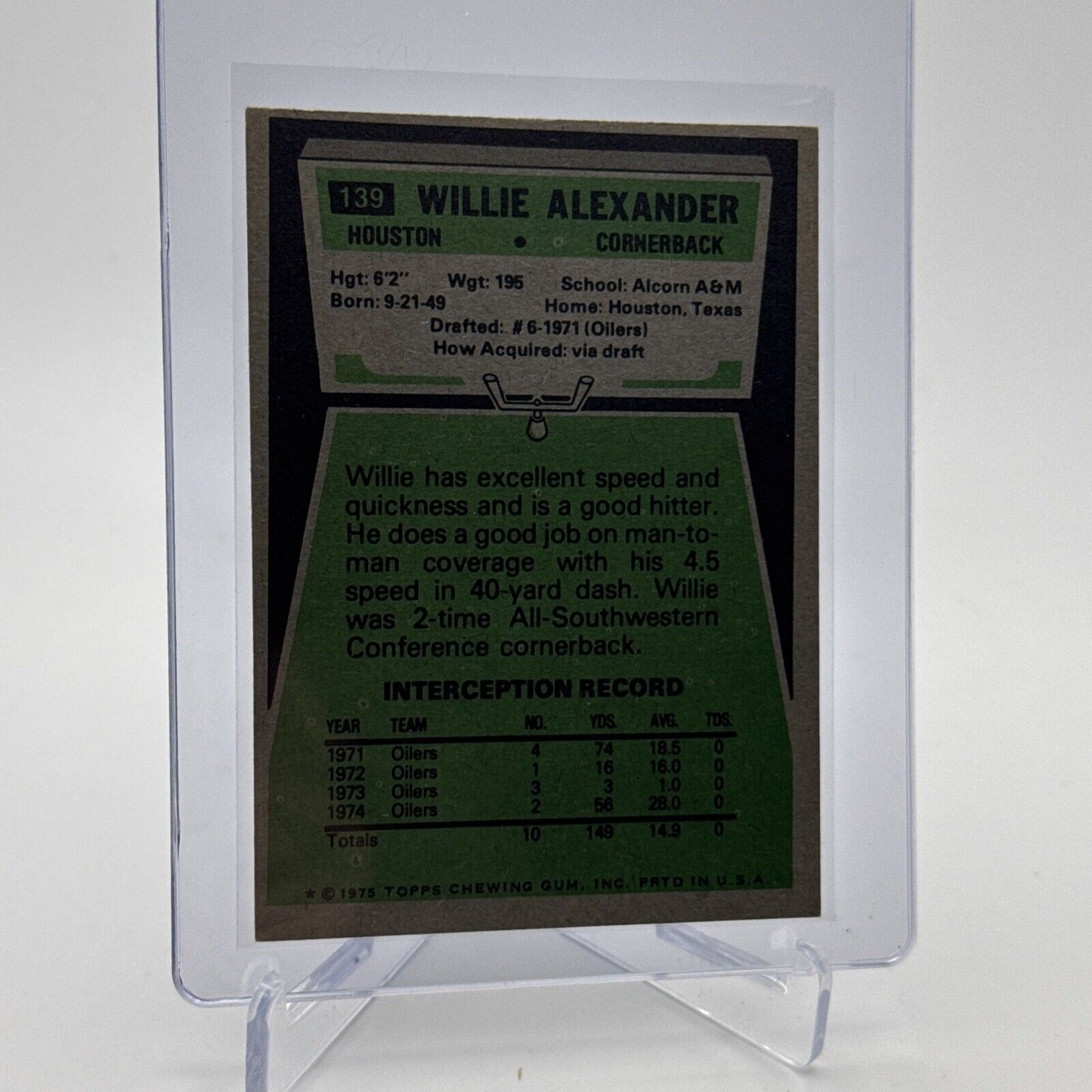 1975 Topps Willie Alexander Football Card #139 NM Quality #6 FREE SHIPPING