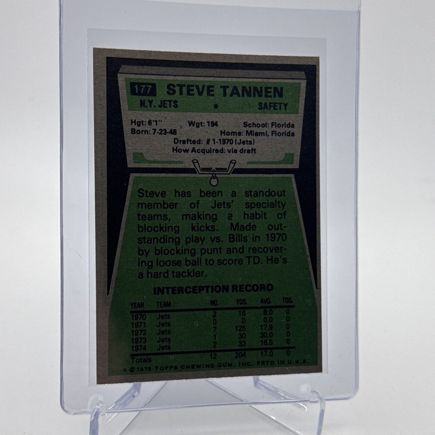 1975 Topps Steve Tannen Football Card #177 NM Quality #5 FREE SHIPPING