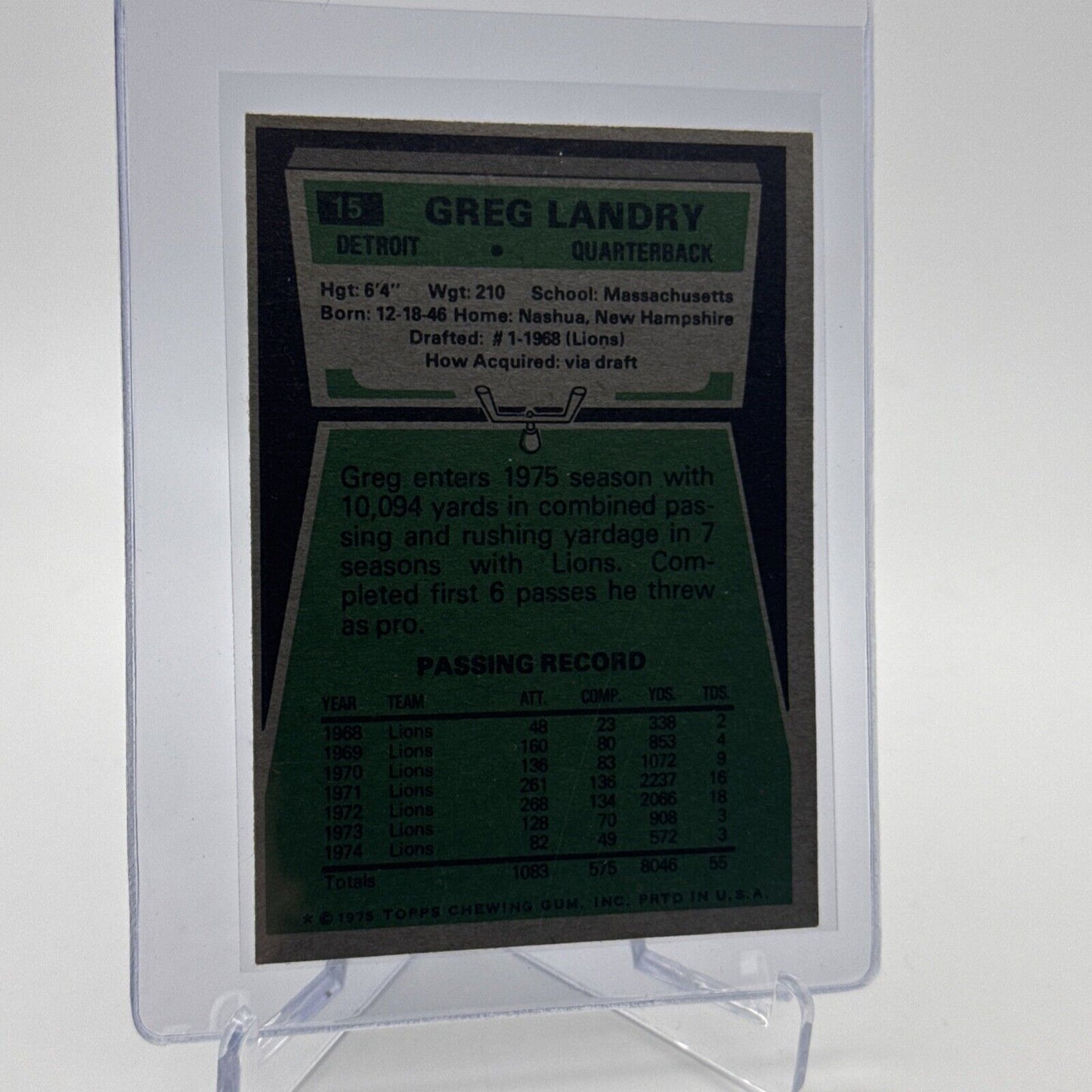 1975 Topps Greg Landry Football Card #15 NM Quality #3 FREE SHIPPING
