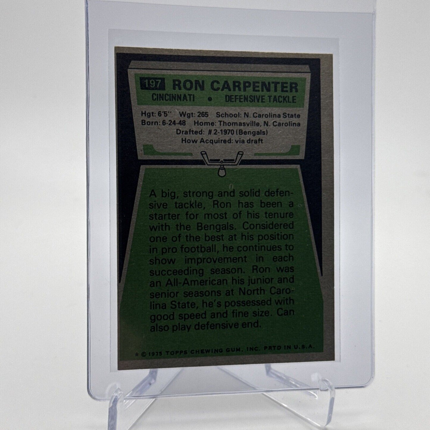 1975 Topps Ron Carpenter Football Card #197 NM Quality #3 FREE SHIPPING