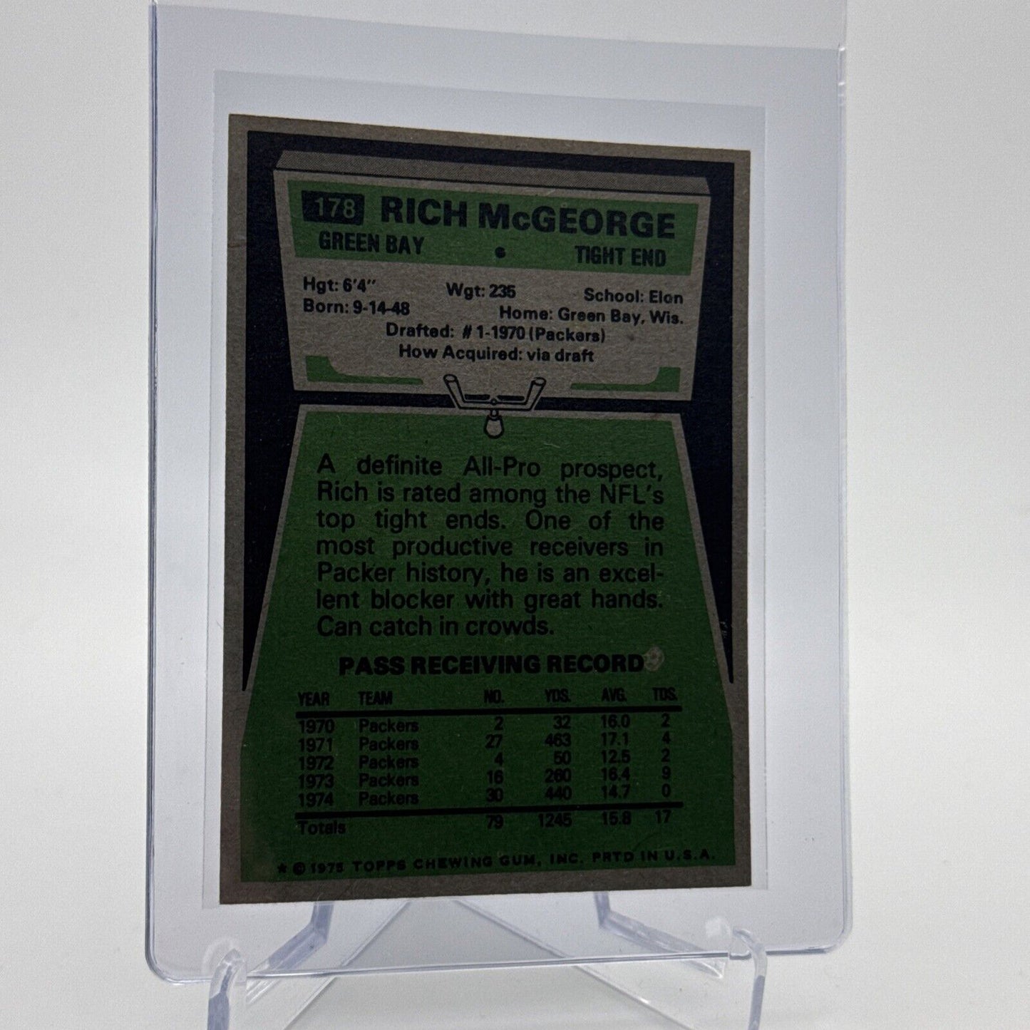 1975 Topps Rich McGeorge Football Card #178 NM Quality #4 FREE SHIPPING