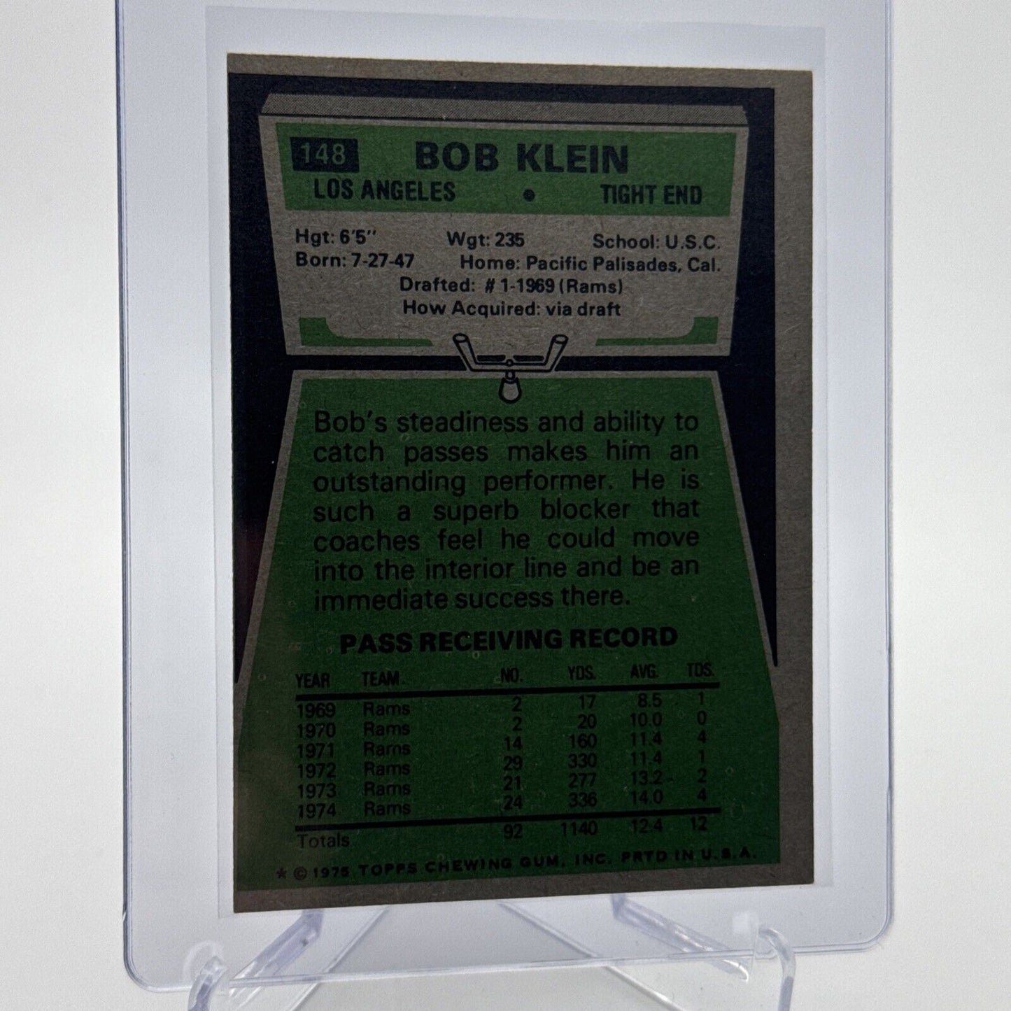 1975 Topps Bob Klein Football Card #148 NM Quality #4 FREE SHIPPING