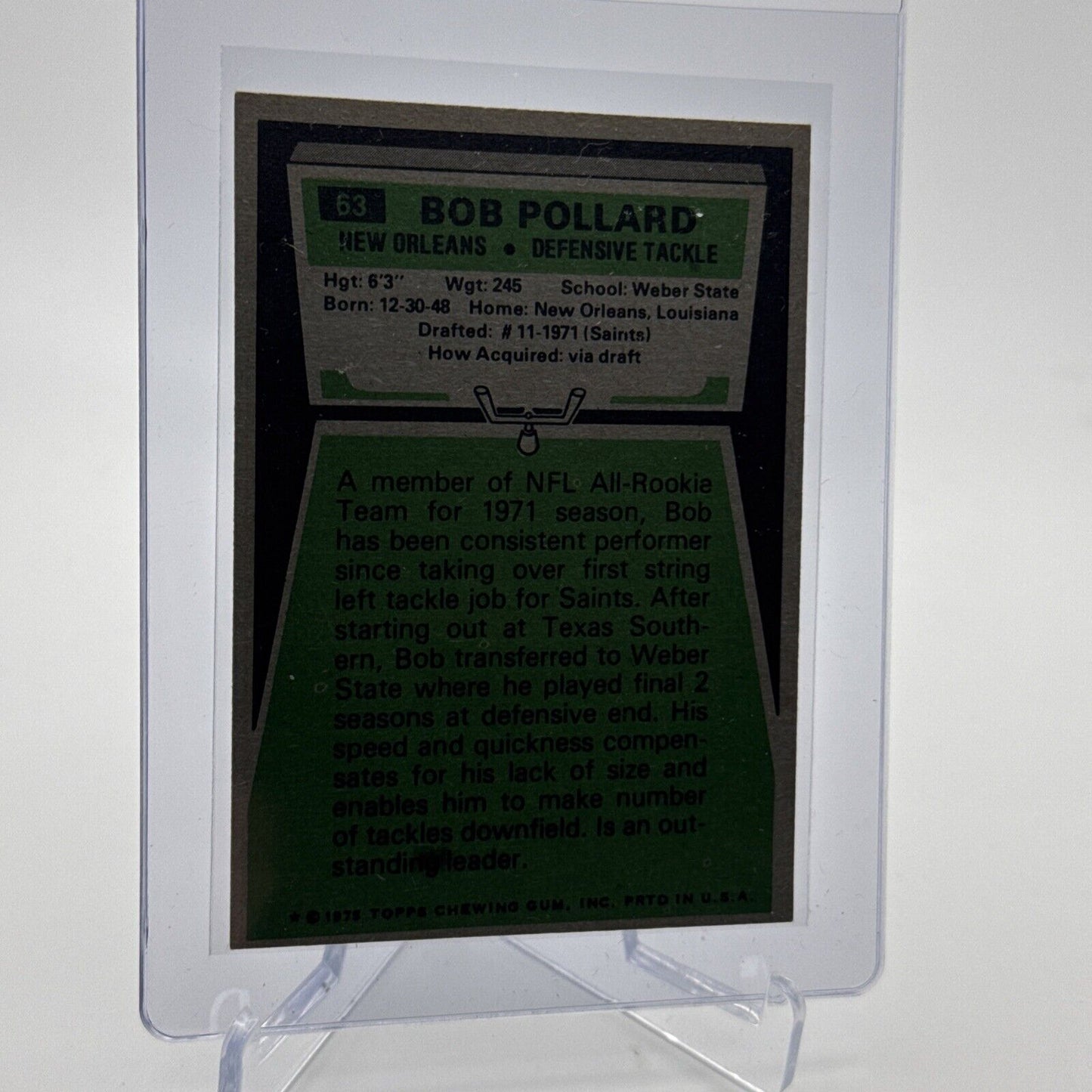 1975 Topps Bob Pollard Football Card #63 NM Quality #11 FREE SHIPPING