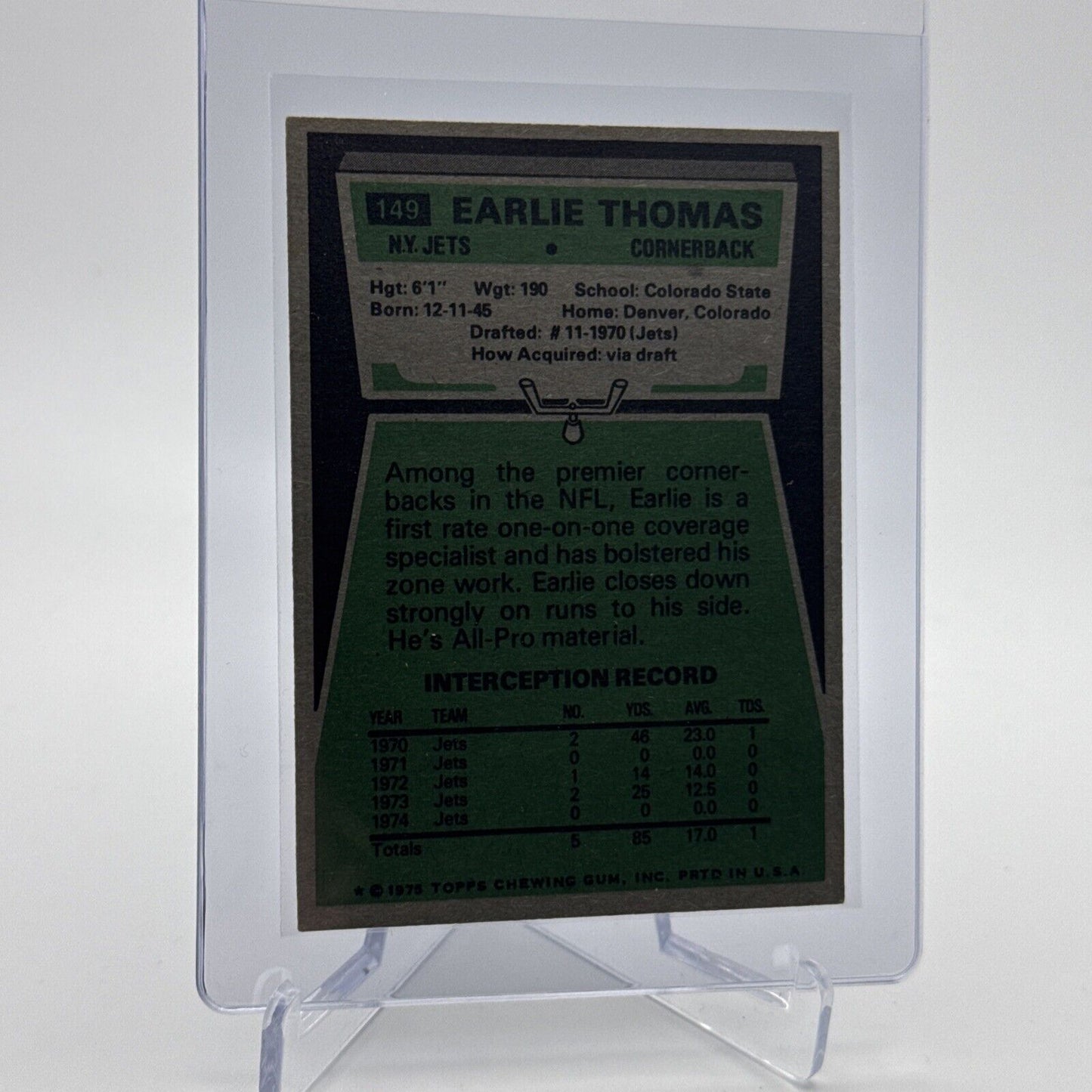 1975 Topps Earlie Thomas Football Card #149 NM Quality #3 FREE SHIPPING