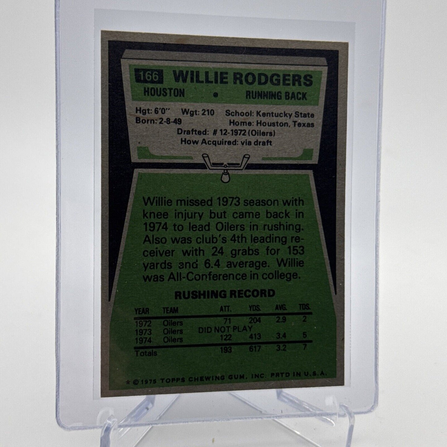 1975 Topps Willie Rodgers Rookie Football Card #166 NM Quality #6 FREE SHIPPING