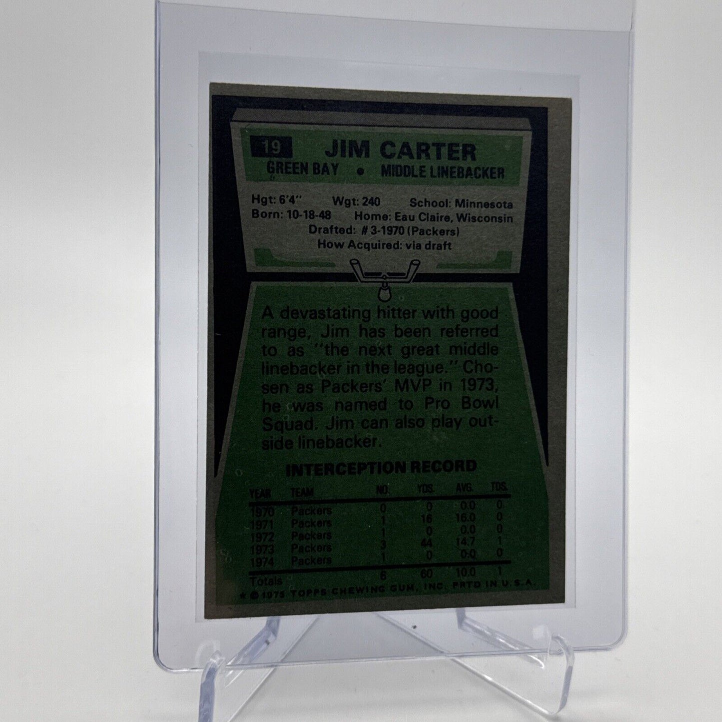 1975 Topps Jim Carter Football Card #19 NM Quality #5 FREE SHIPPING