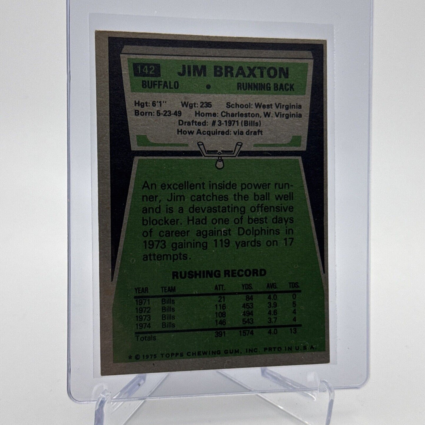 1975 Topps Jim Braxton Football Card #142 NM Quality #6 FREE SHIPPING