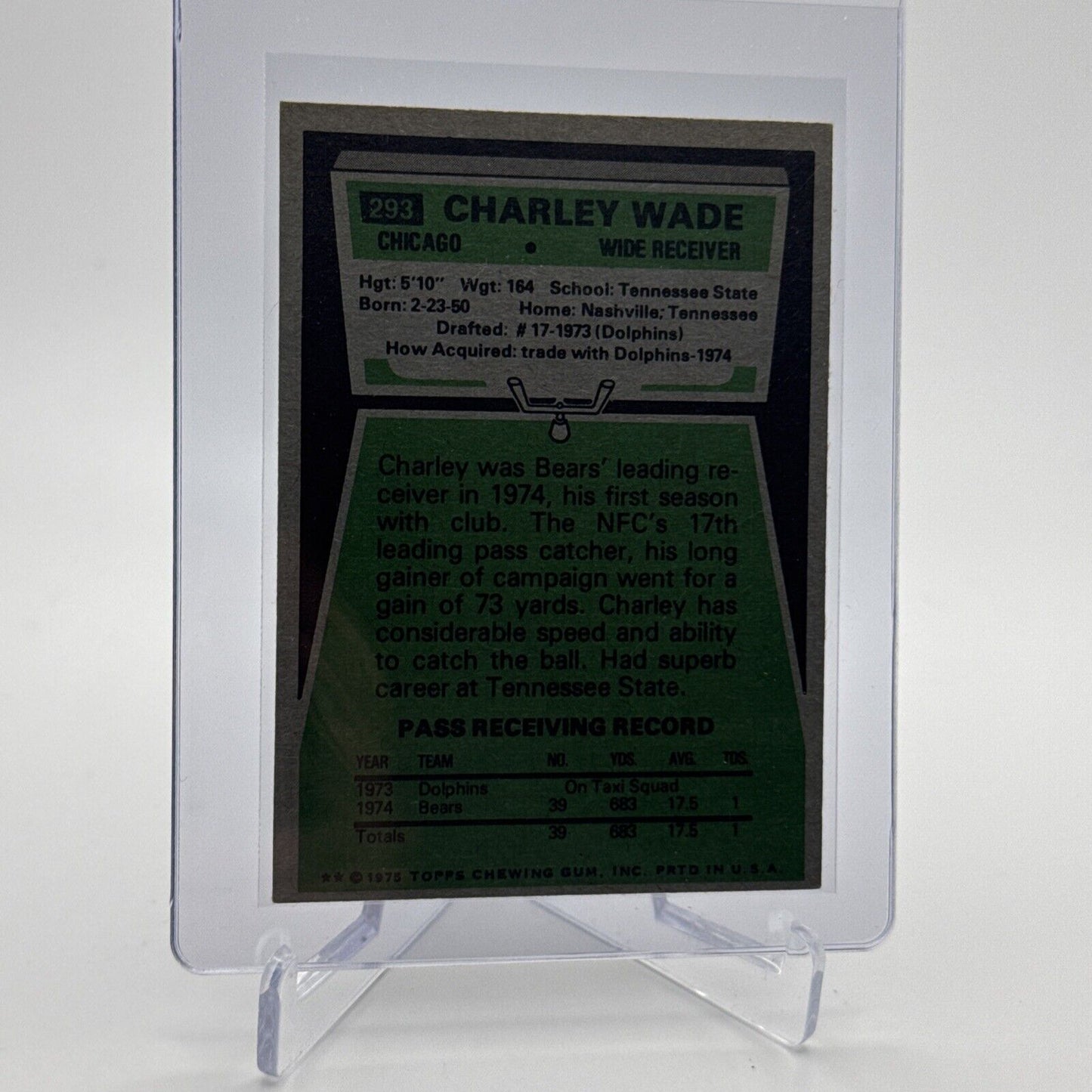 1975 Topps Charley Wade Football Card #293 NM Quality #3 FREE SHIPPING