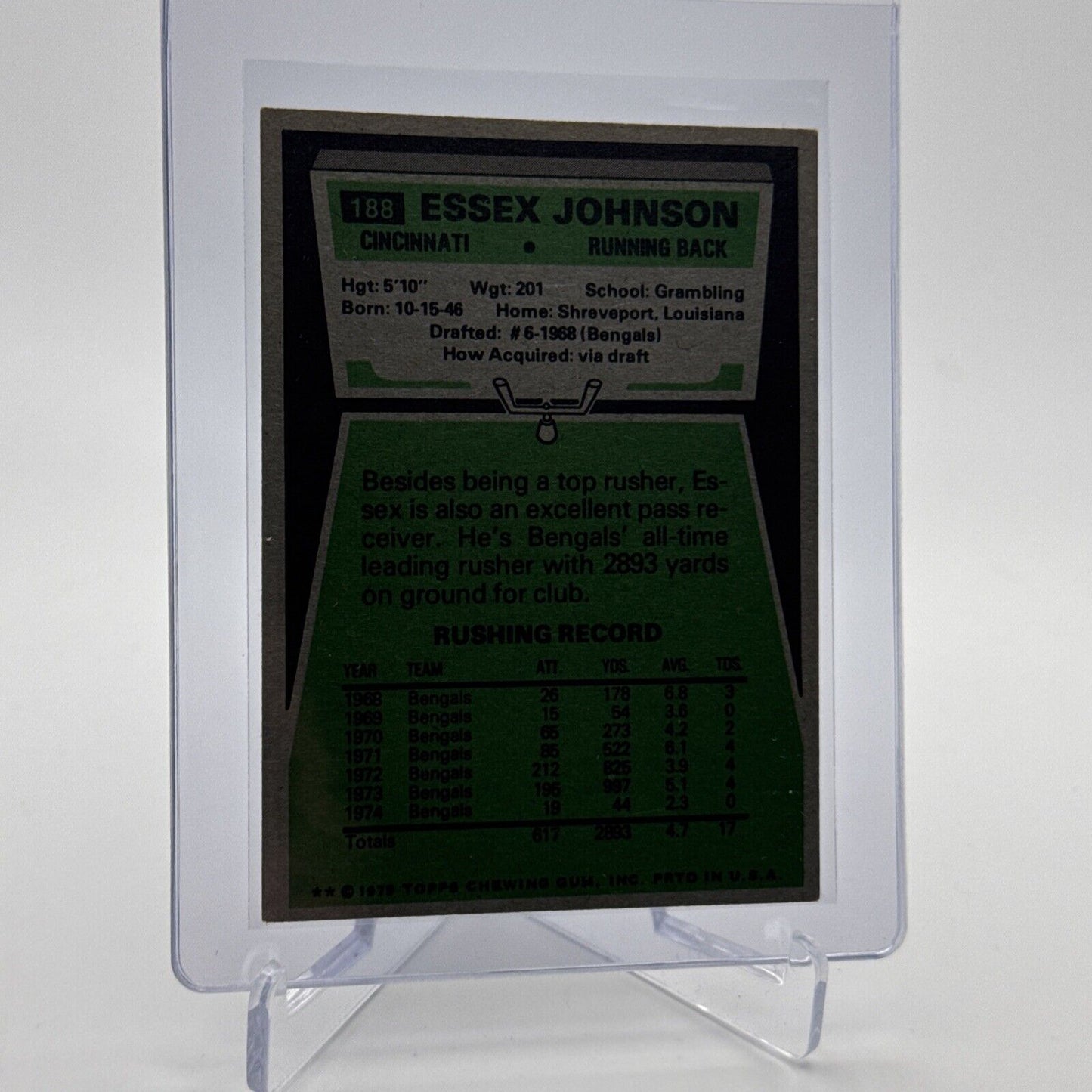1975 Topps Essex Johnson Football Card #188 NM Quality #2 FREE SHIPPING