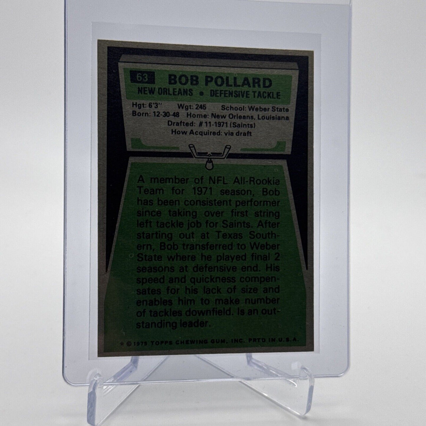 1975 Topps Bob Pollard Football Card #63 NM Quality #3 FREE SHIPPING