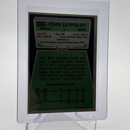1975 Topps John Leypoldt Football Card #273 NM Quality #3 FREE SHIPPING