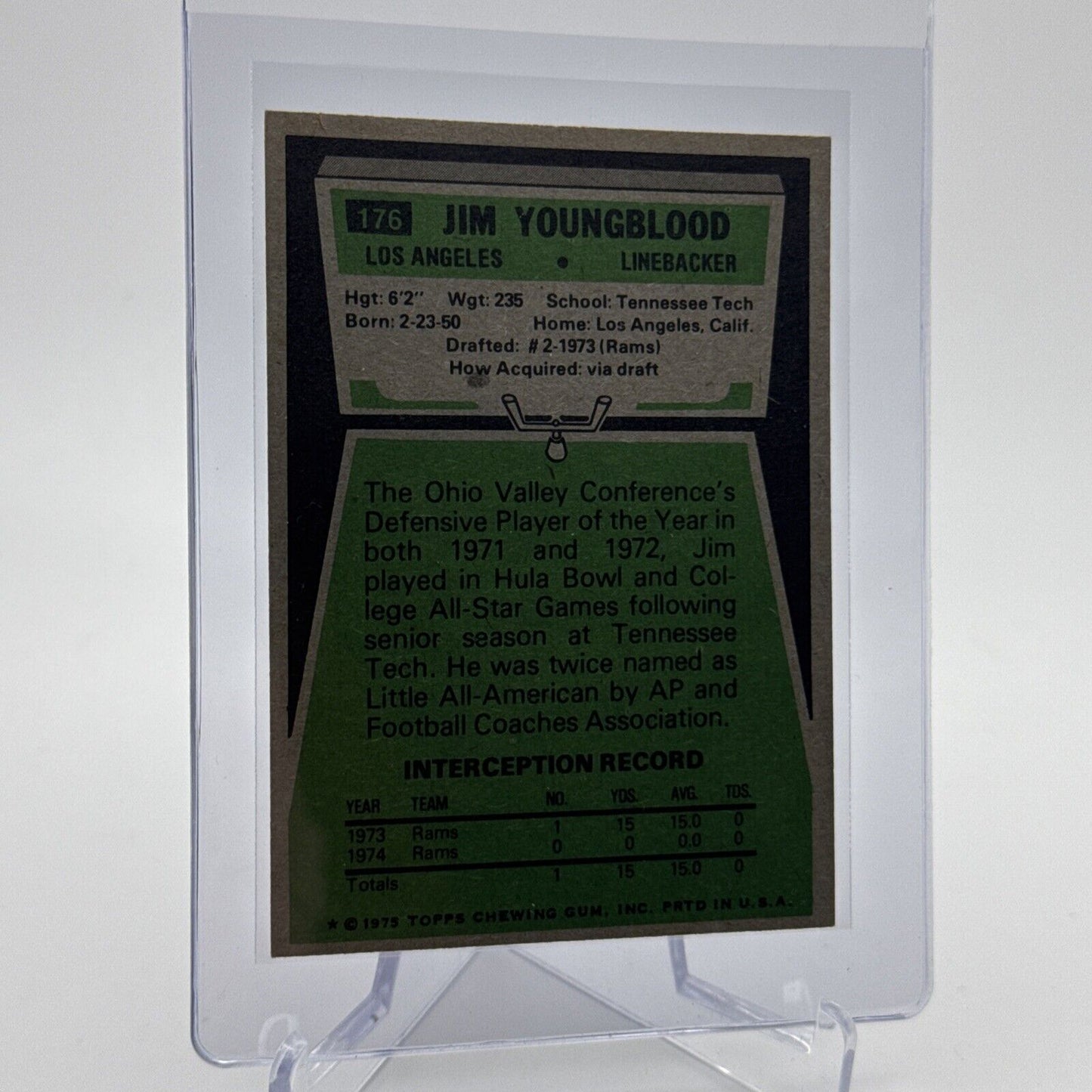 1975 Topps Jim Youngblood Football Card #176 NM Quality FREE SHIPPING