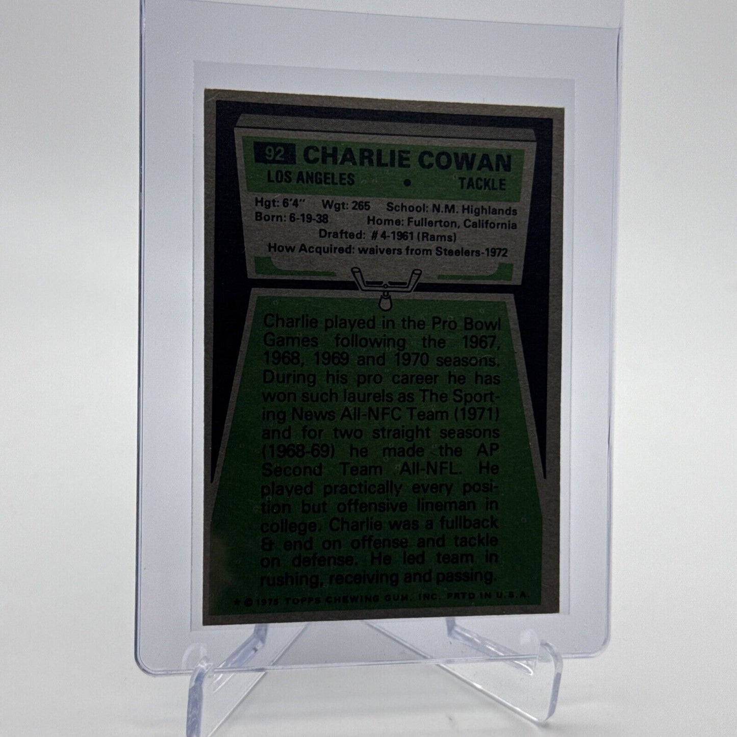 1975 Topps Charles Cowan Football Card #92 NM Quality #8 FREE SHIPPING