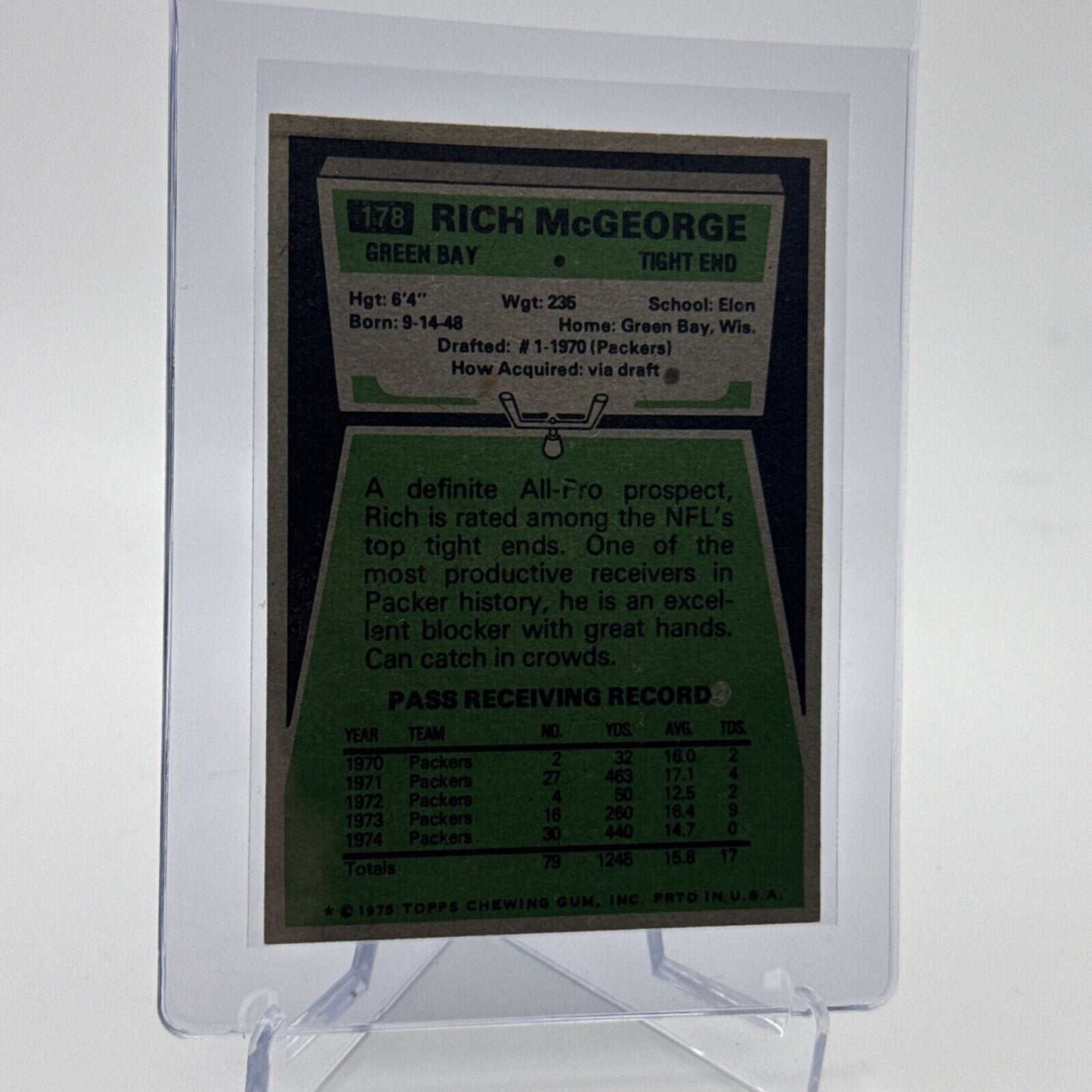 1975 Topps Rich McGeorge Football Card #178 NM Quality #3 FREE SHIPPING