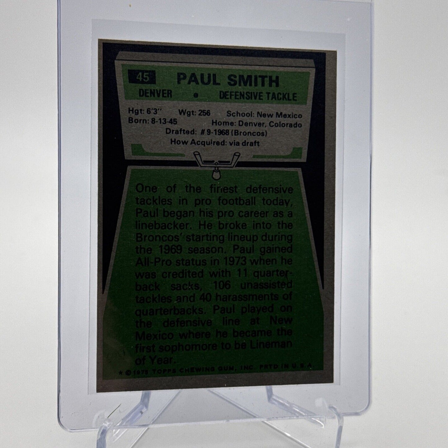 1975 Topps Paul Smith Football Card #45 NM Quality #9 FREE SHIPPING