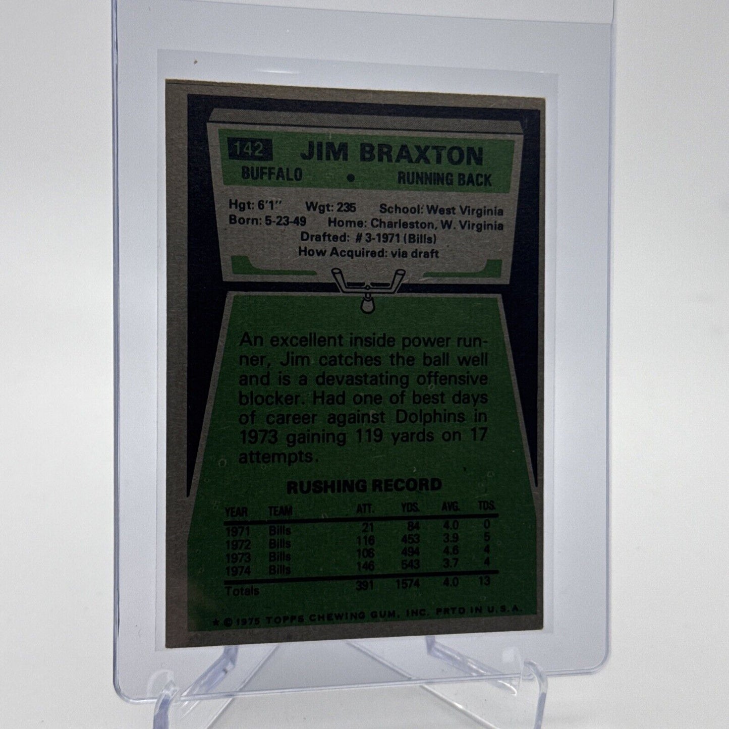 1975 Topps Jim Braxton Football Card #142 NM Quality #4 FREE SHIPPING
