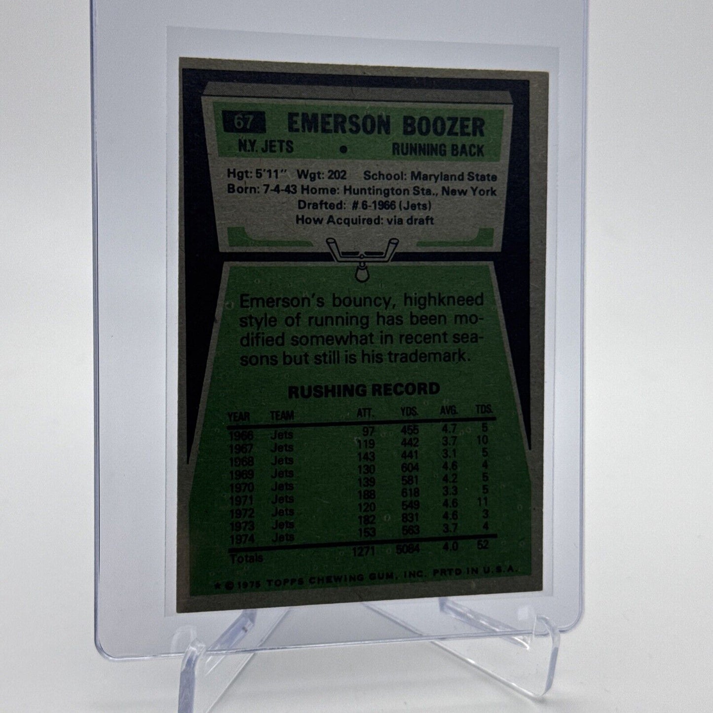 1975 Topps Emerson Boozer Football Card #67 NM Quality #5 FREE SHIPPING