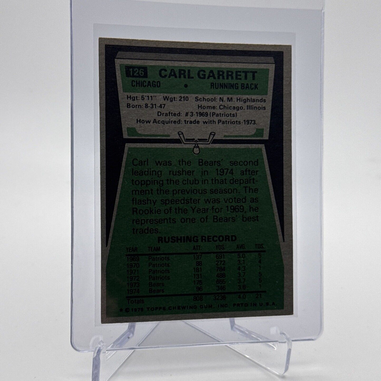 1975 Topps Carl Garrett Football Card #126 NM Quality #4 FREE SHIPPING