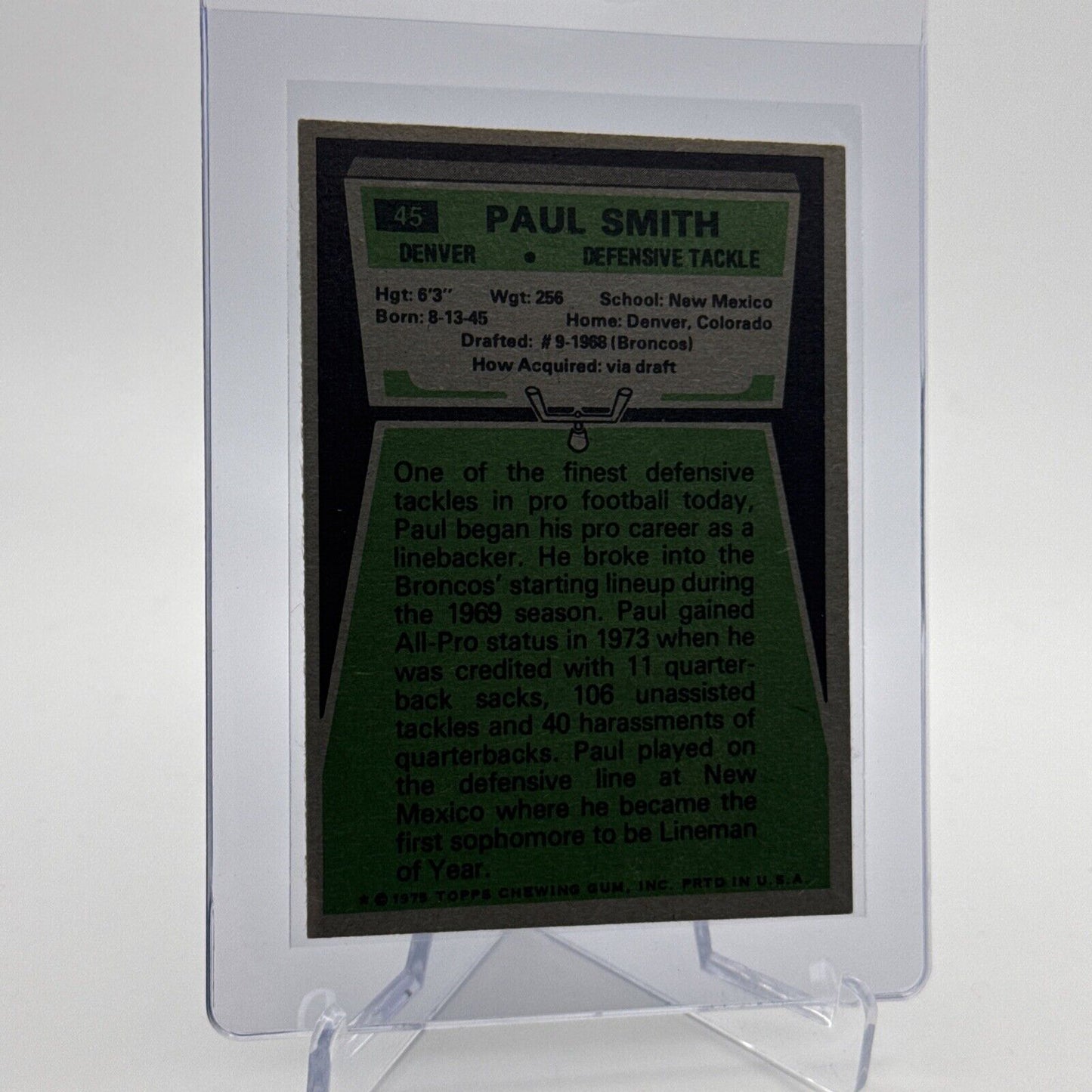1975 Topps Paul Smith Football Card #45 NM Quality #5 FREE SHIPPING