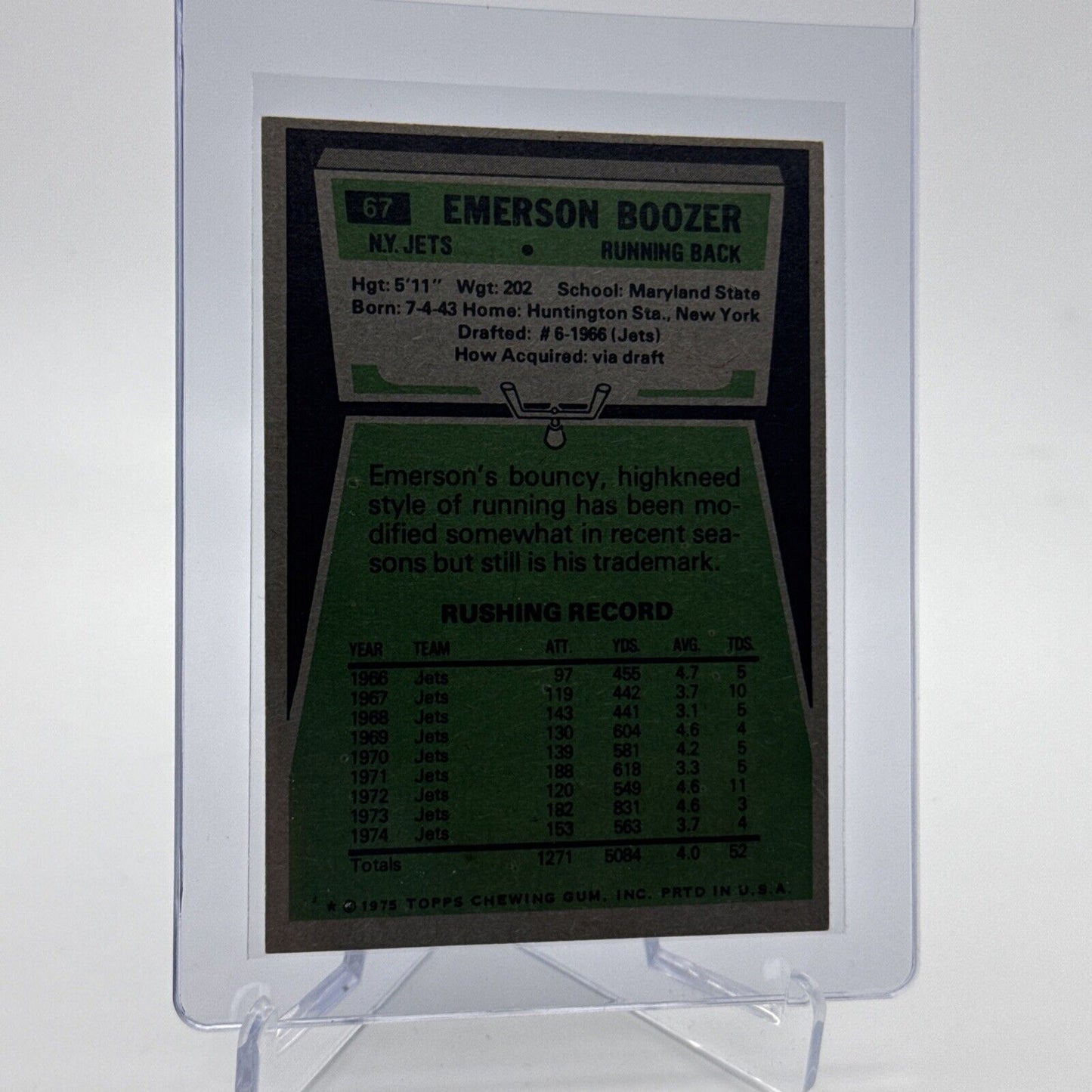 1975 Topps Emerson Boozer Football Card #67 NM Quality #3 FREE SHIPPING