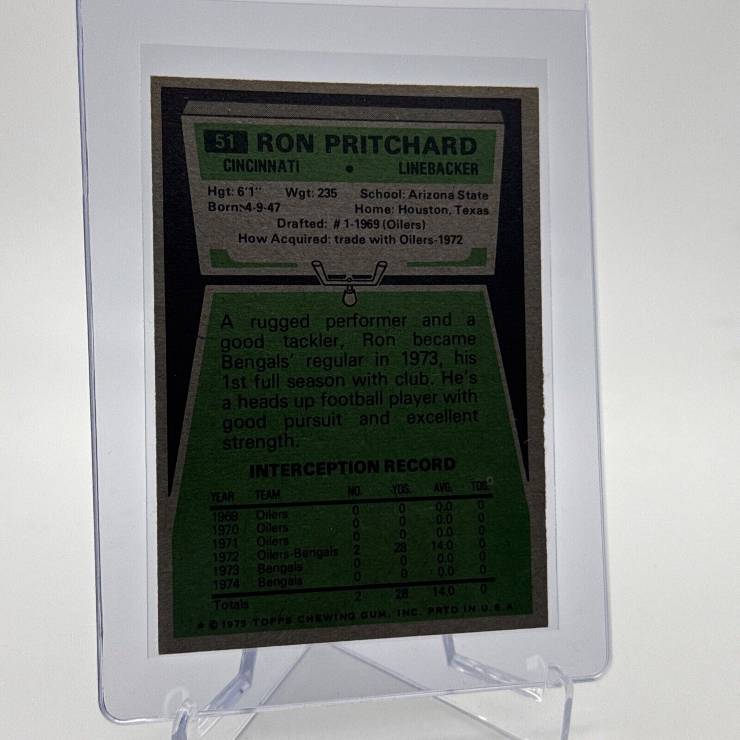 1975 Topps Ron Pritchard Rookie Football Card #51 NM Quality #3 FREE SHIPPING