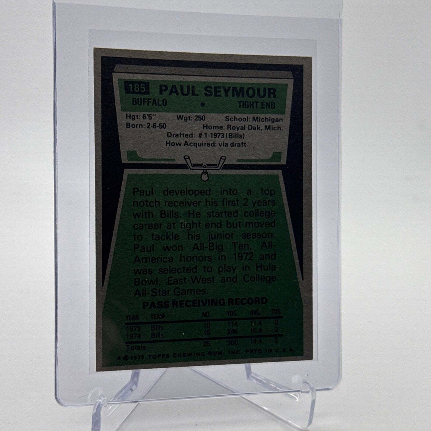 1975 Topps Paul Seymour Football Card #185 NM Quality #5 FREE SHIPPING