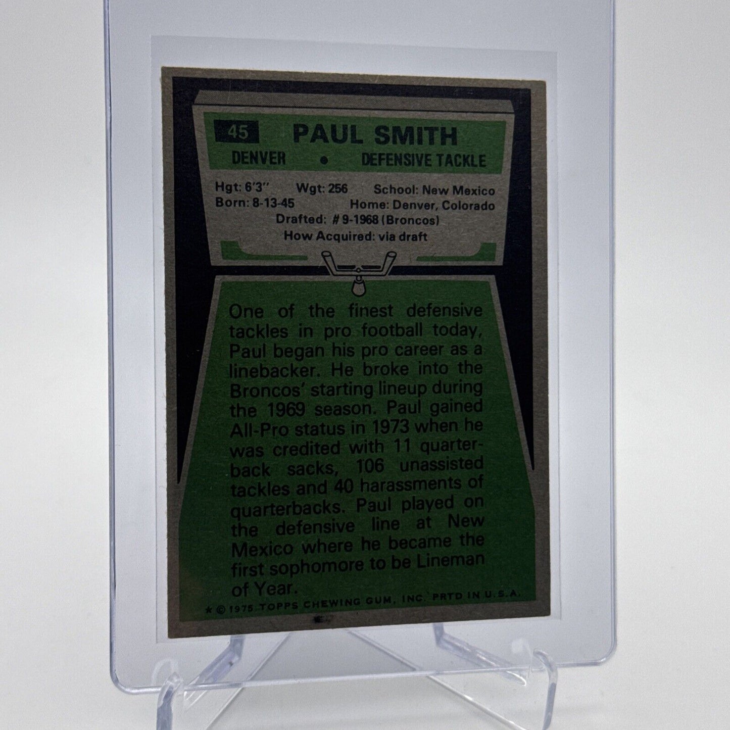 1975 Topps Paul Smith Football Card #45 NM Quality #3 FREE SHIPPING
