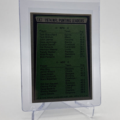 1975 Topps 1974 NFL Punting Leaders Football Card #6 NM Quality #3 FREE SHIPPING