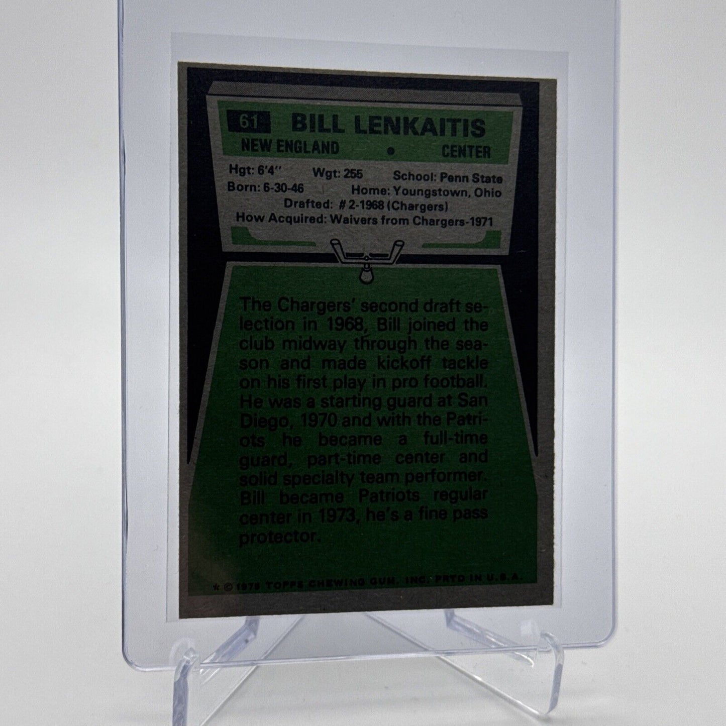 1975 Topps Bill Lenkaitis Football Card #61 NM Quality #7 FREE SHIPPING