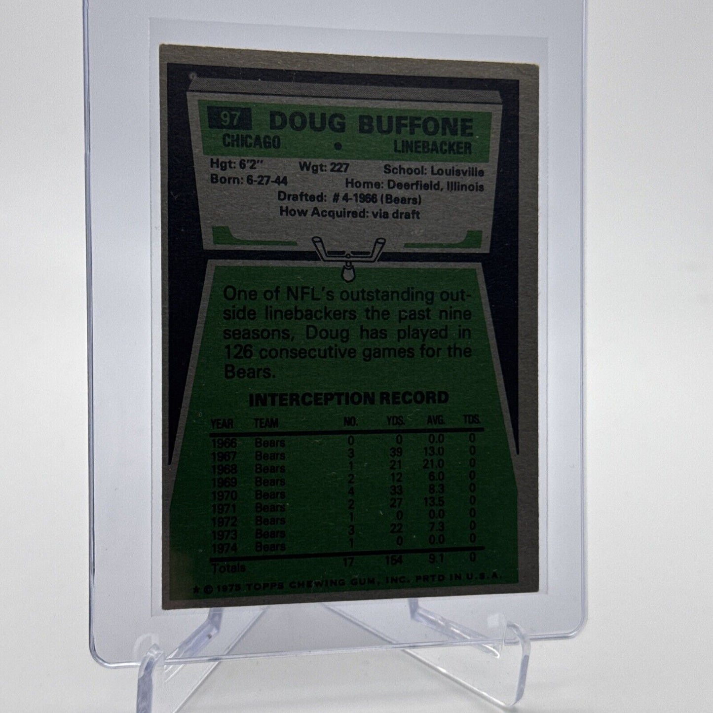 1975 Topps Doug Buffone Football Card #97 NM Quality #6 FREE SHIPPING