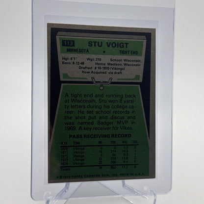 1975 Topps Stu Voigt Football Card #113 NM Quality #2 FREE SHIPPING