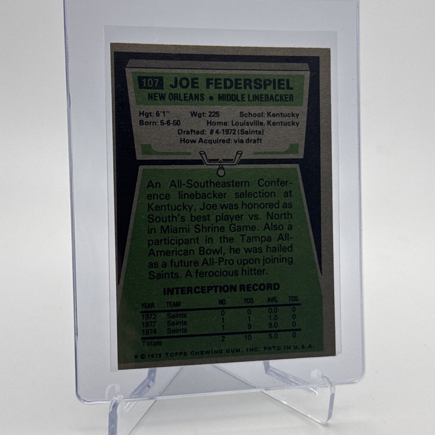 1975 Topps Joe Federspiel Football Card #107 NM Quality #2 FREE SHIPPING