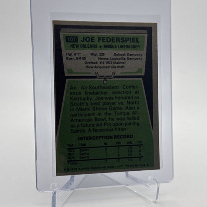 1975 Topps Joe Federspiel Football Card #107 NM Quality #2 FREE SHIPPING