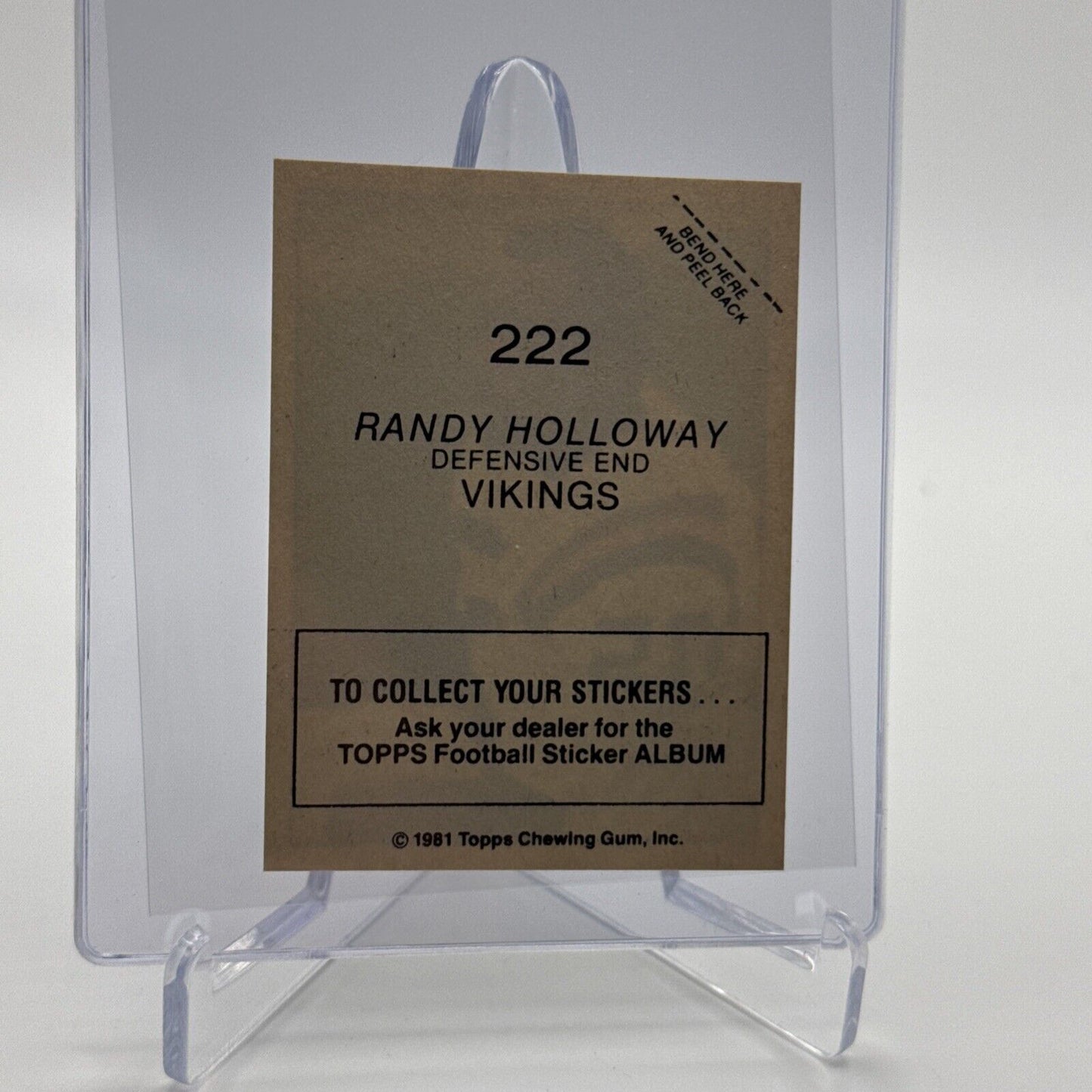 1981 Topps Randy Holloway Football Sticker Card #222 NM-MT FREE SHIPPING