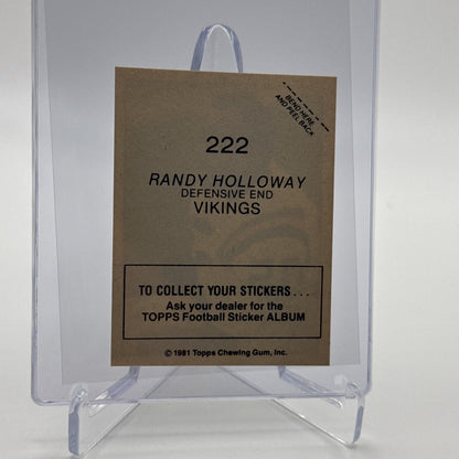 1981 Topps Randy Holloway Football Sticker Card #222 NM-MT FREE SHIPPING