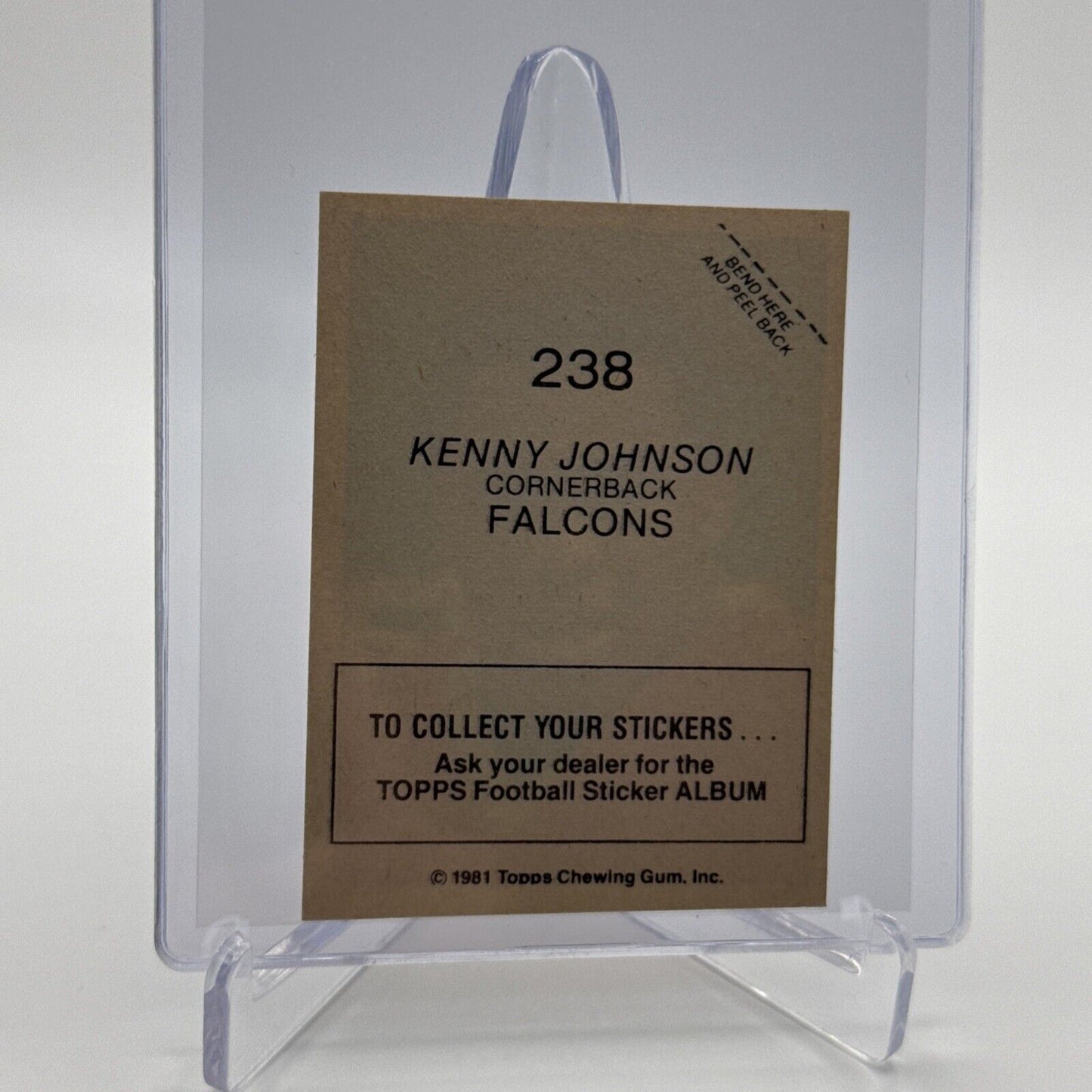 1981 Topps Kenny Johnson Football Sticker Card #238 NM-MT FREE SHIPPING