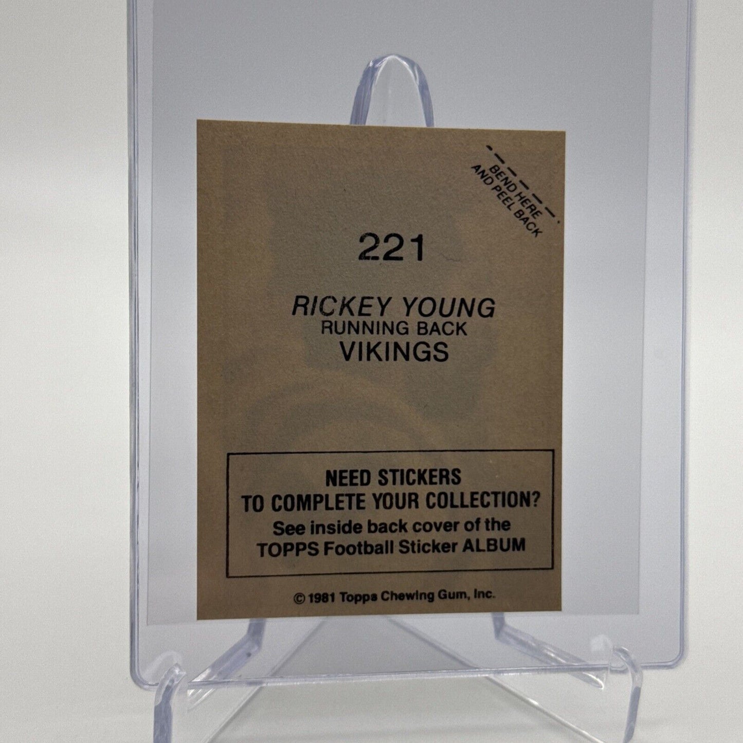 1981 Topps Rickey Young Football Sticker Card #221 NM-MT FREE SHIPPING